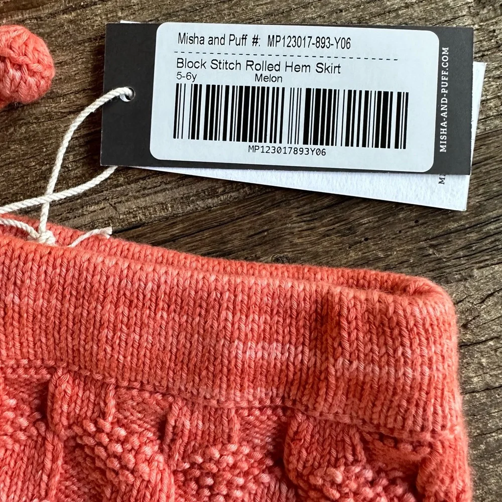 Misha & Puff Coral Block Stitch Knit Skirt and Collar Set in Melon - Picture 4 of 5